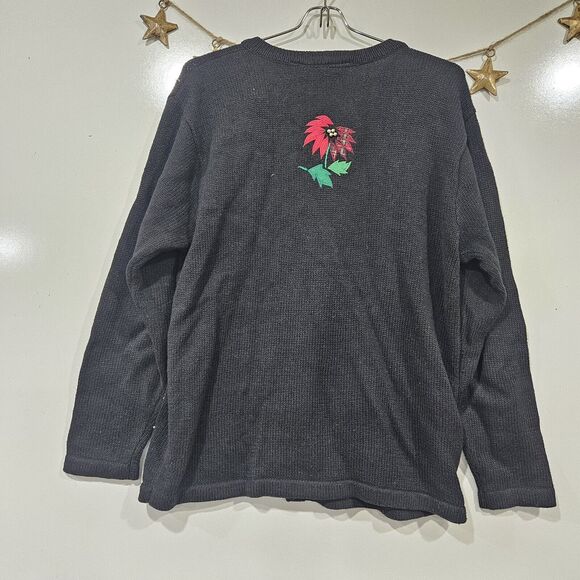 Vintage 3D Poinsettia Christmas Button Up Sweater Cardigan Size Small Beaded - Picture 2 of 9